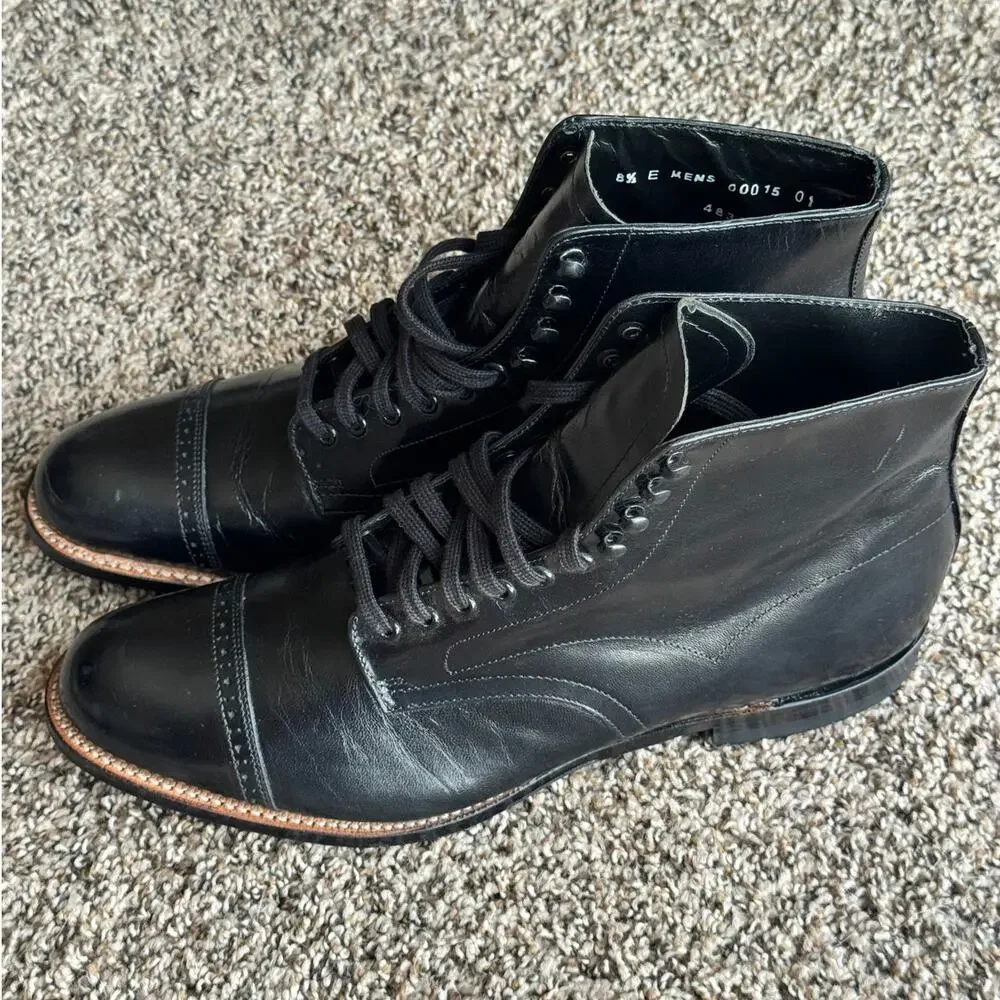 Stacy Adams Madison Cap Toe High Top Boots Black Kidskin Leather Men’s US 8.5